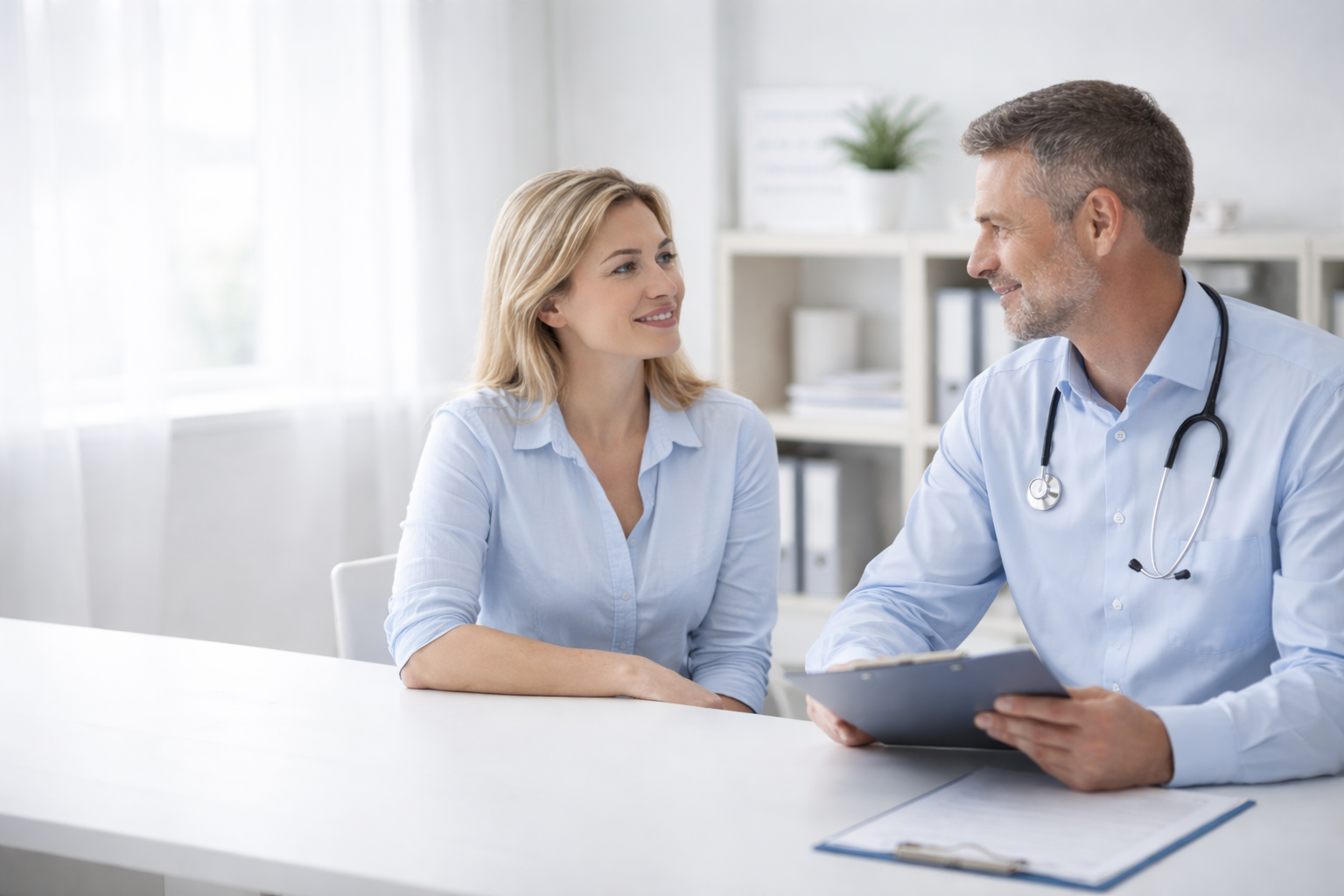 Patient consulting with physician about treatment options